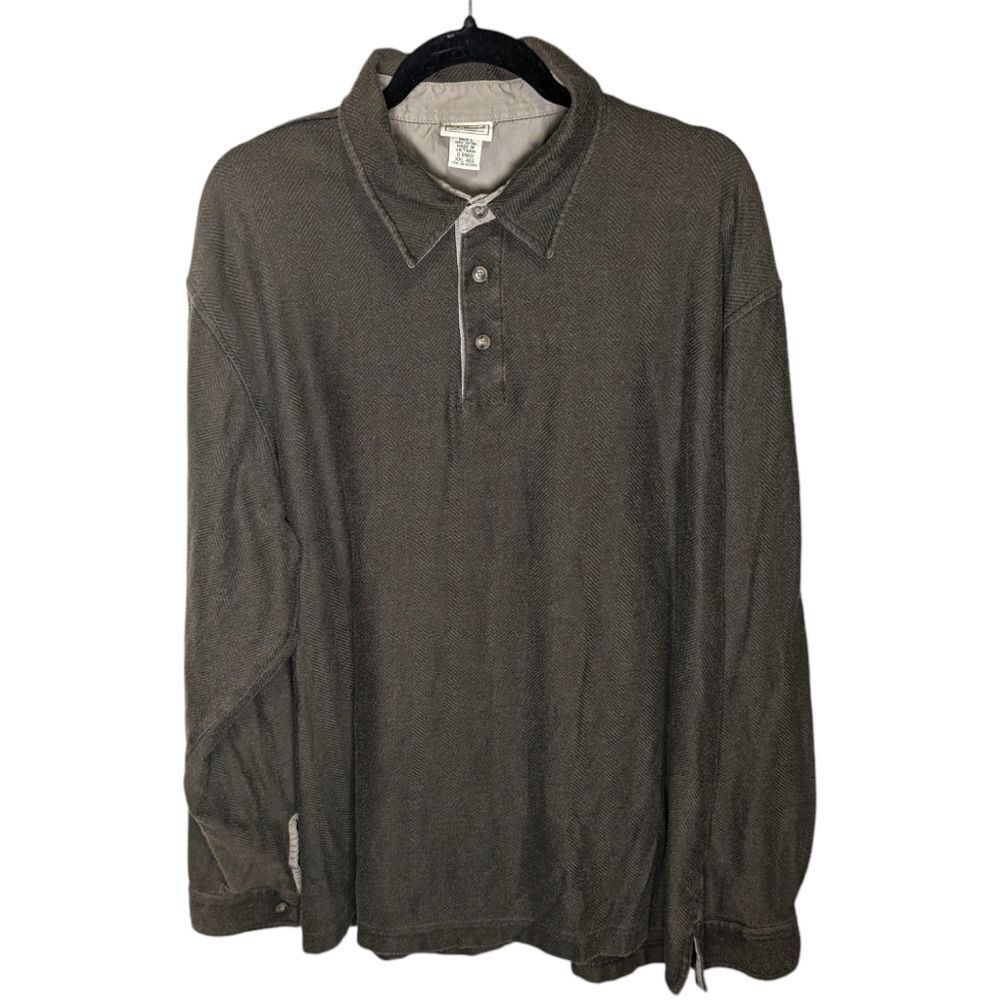 LL Bean Herringbone Polo Pullover Shirt Size XXL Brown 3 Button Casual 0 RW01
